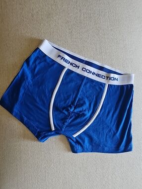French Connection Royal Blue Men’s Stretch Boxer Briefs with White Waistband